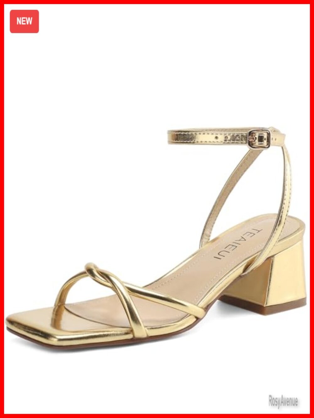 Chunky Block Heel Strappy Sandals Square Toe Faux Leather 2 Inch